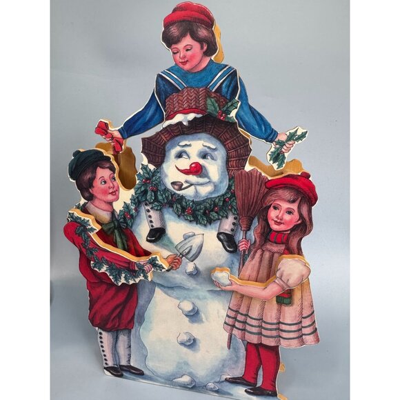 Vintage Wood Animated Musical Christmas Decoration With Snowman & Children - Picture 8 of 9